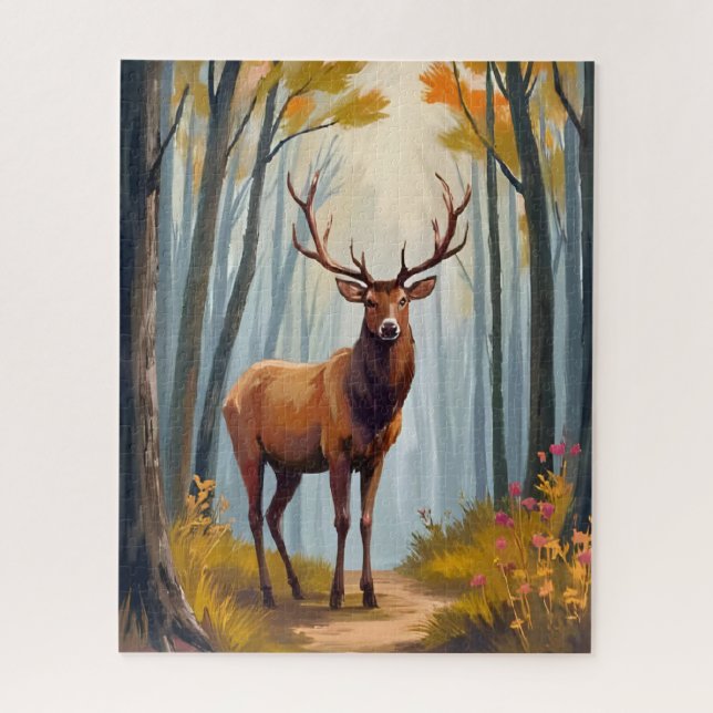 Elk Forest Watercolor Landscape (Vertikal)