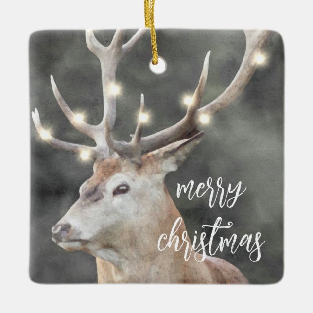 Elk  Glowing Light Antlers Rustic Holiday Keramikornament (Vorderseite)