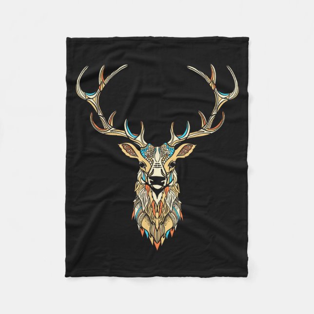 Elk Head _ Face Artistic Illustration Graphic  Fleecedecke (Vorderseite)