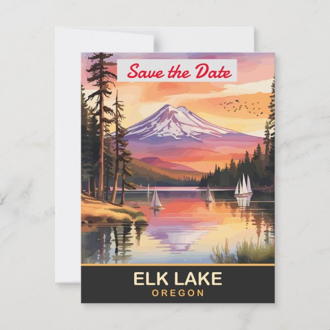 Elk Lake Oregon Berghochzeits-Einladung Save The Date (Vorderseite)