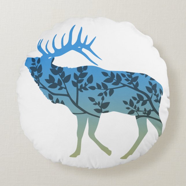 Elk Tree Rundes Kissen (Vorderseite)