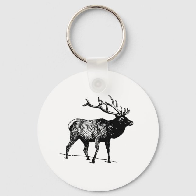 Elk - Wapiti (line art) Schlüsselanhänger (Vorderseite)