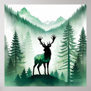 Elk Wildlife Animal Nature Forest Art Poster