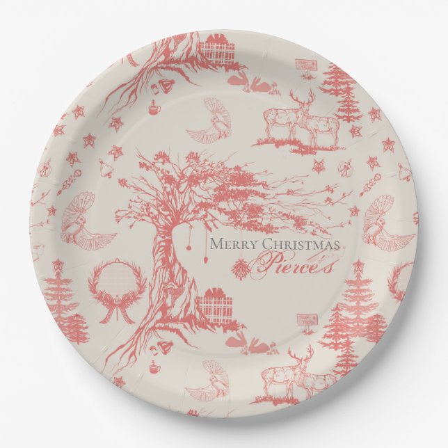 Elk Woods Französisch Toile in Rot mit Personalisi Pappteller (Vorderseite)
