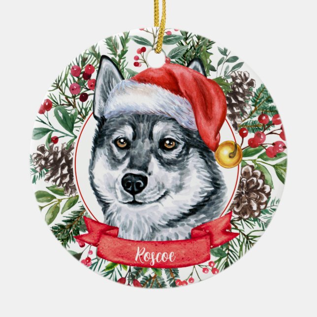 Elkhound Chien Personnalisé Santa Hat Ornement de  (Devant)