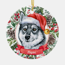 Elkhound Hund Custom Weihnachtsmannmütze Weihnacht Keramik Ornament