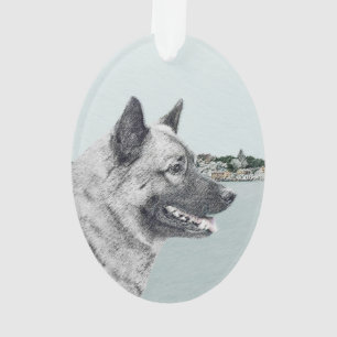 Elkhound norvégien à la peinture de village - Dog 