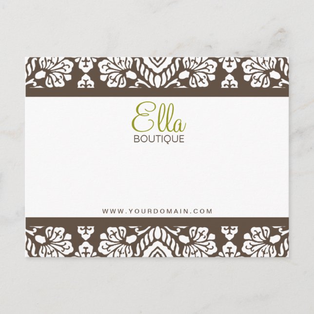 Ella #1 Brown Damask Chic Bow Card Postkarte (Vorderseite)