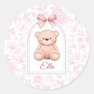 Ella Benutzerdefiniertes rosa Teddy-Bär-Kinderzi Runder Aufkleber
