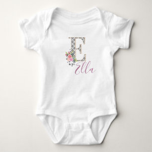 Ella Name Baby Outfit Letter E Romper Floral Girl Baby Strampler