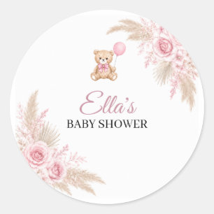 Ella’s Rosa Teddybär-Baby-Party Runder Aufkleber