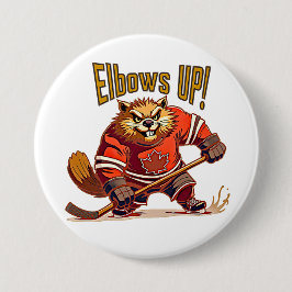 Ellbogen auf! Hockeybiber, kanadisches Ahornblätte Button