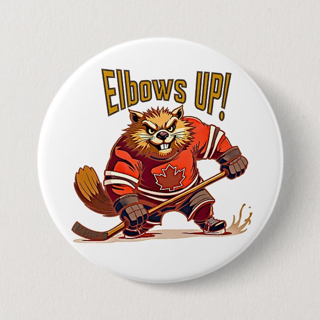Ellbogen auf! Hockeybiber, kanadisches Ahornblätte Button (Vorderseite)