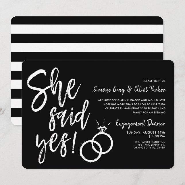 Elle a dit oui | Invitation au dîner d'engagement  (Devant / Derrière)