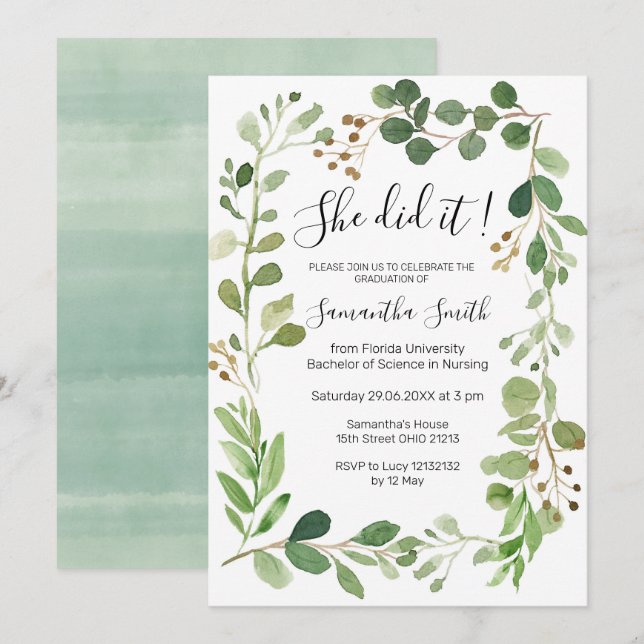 Elle a fait invitation de graduation avec verdure (Devant / Derrière)