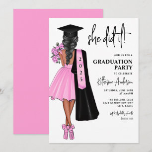 Elle A Fait Pink Graduation Party Invitation