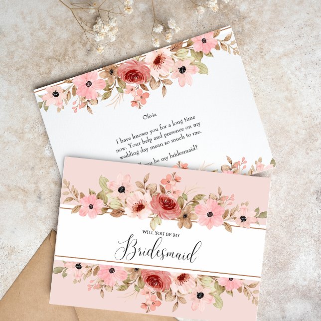 ELLE Pink Blume Elegante Bridesmaid Card Postkarte (Von Creator hochgeladen)