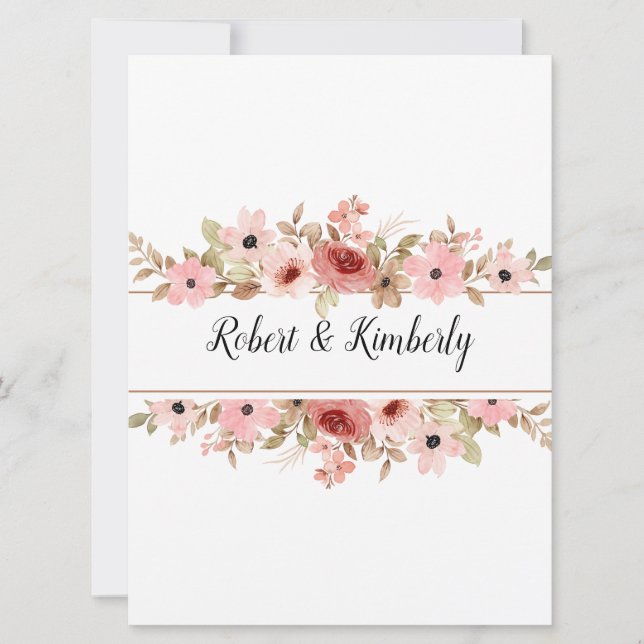 ELLE Pink Blume Elegante Hochzeit Einladung (Vorderseite)