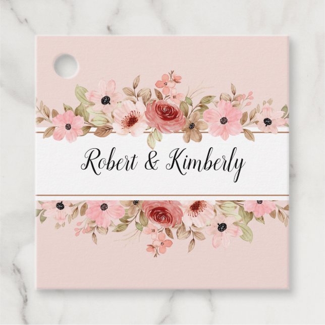 ELLE Pink Blume Elegante Hochzeit Geschenkanhänger (Vorderseite)