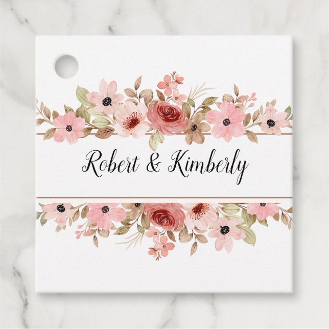 ELLE Pink Blume Elegante Hochzeit Geschenkanhänger (Vorderseite)