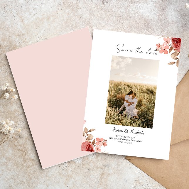 ELLE Pink Blume Elegante Hochzeit Save the Date (Von Creator hochgeladen)