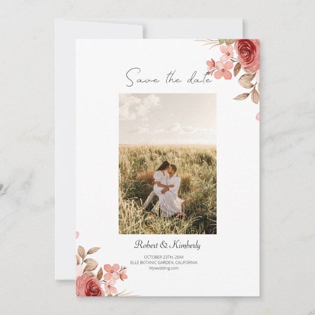 ELLE Pink Blume Elegante Hochzeit Save the Date (Vorderseite)