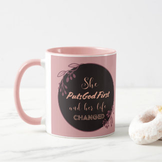 Elle Place Dieu D'Abord Pink Inside Mug Inspiratio