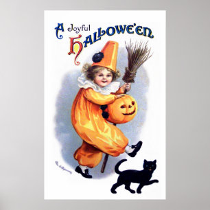 Ellen H. Clapsaddle: Halloween Harlequin mit Cat Poster