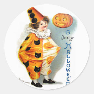 Ellen H. Clapsaddle: Halloween Harlequin Runder Aufkleber