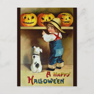 Ellen H. Clapsaddle: Junge, Hund und Jack O'Lanter Postkarte