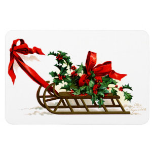 Ellen H. Clapsaddle: Schlitten mit Holly Magnet
