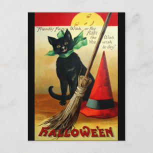 Ellen H. Clapsaddle: Schwarze Katze, Besen und Hut Postkarte