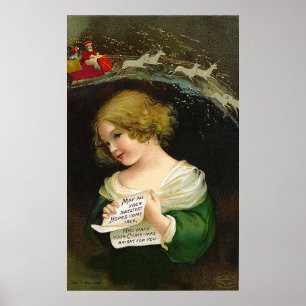 Ellen H. Clapsaddle - Weihnachtsmädchen mit Brief Poster