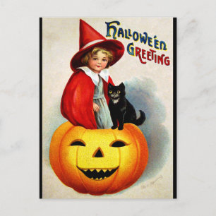 Ellen H. Sattel: Hexe in Jack O'Lantern Postkarte