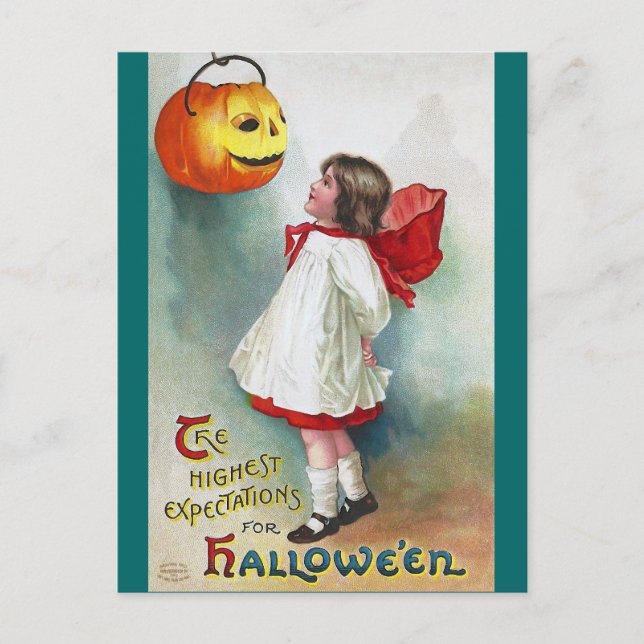 Ellen H. Sattel: Mädchen mit Jack O'Lantern Postkarte (Vorderseite)