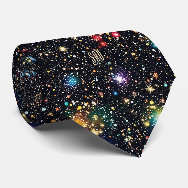 Ellenbogen-Monogramm Farbige Kosmische Sternenclus Krawatte (Gerollt)