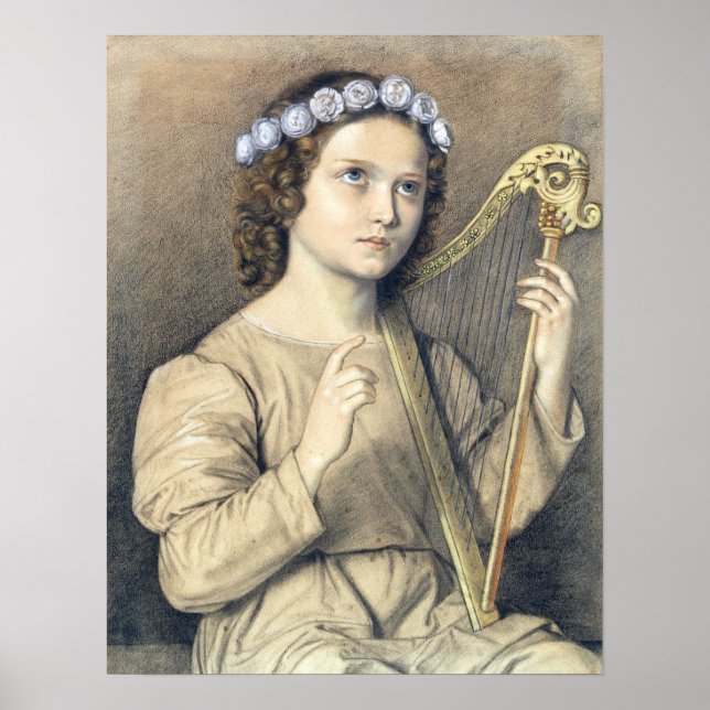 Ellenrieder - Flower Girl with Harp Poster (Vorne)