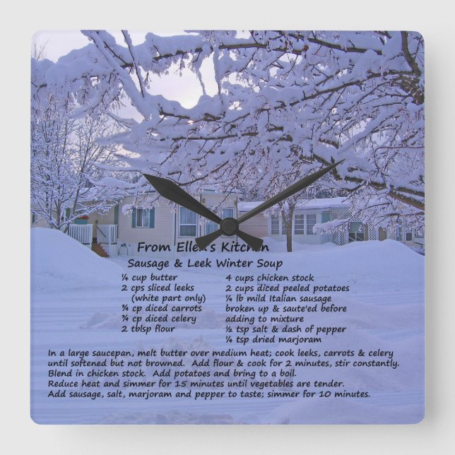 Ellen's Kitchen Recipe Wall Clock Quadratische Wanduhr (Vorderseite)