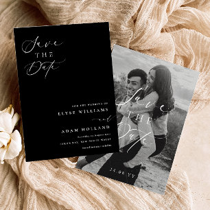 Ellesmere Black Minimalistisch Wedding Save the Da Einladung