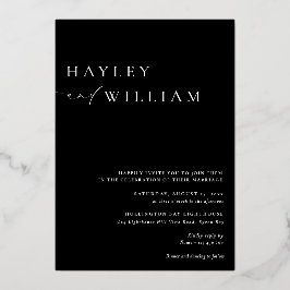 Ellesmere Black Modern Minimalistisch Wedding Folieneinladung