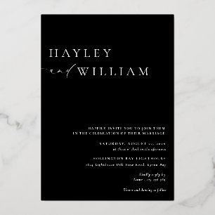 Ellesmere Black Modern Minimalistisch Wedding Folieneinladung