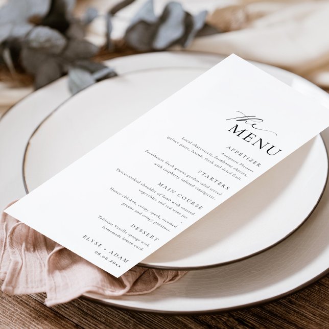 Ellesmere Minimalistisch Wedding Long Menu & Viele Menükarte (Minimalist wedding dinner menu and thank you card)
