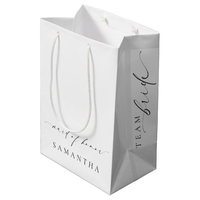 Ellesmere Minimalistisch Wedding Trauzeugin Mittlere Geschenktüte (Rückseite Schrägansicht)