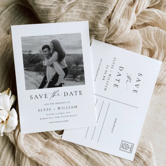 Ellesmere Modernes Minimalistisches Foto Save the  Postkarte (Photo Wedding Save The Date. Modern Minimalist Wedding )