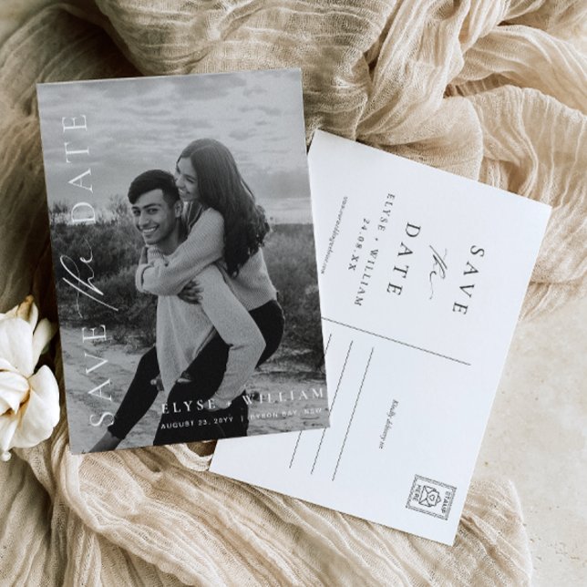 Ellesmere Modernes Minimalistisches Foto Save the  Postkarte (Photo Wedding Save The Date. Modern Minimalist Wedding )