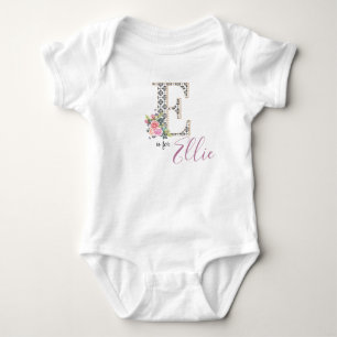 Ellie Name Baby Outfit Letter E Romper Floral Girl Strampler