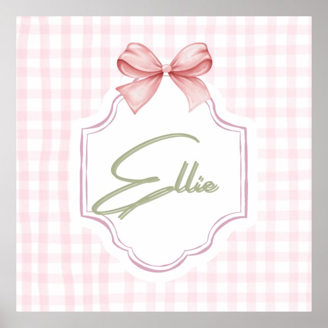 Ellie Personalisiert Pink Bow & Gingham Print Poster (Vorne)