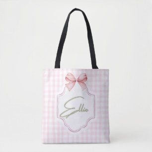 Ellie Personalisiert Pink Bow & Gingham Print Tasche