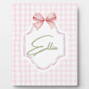 Ellie Personalisierte Rosa Schleife & Gingham Druc Fotoplatte