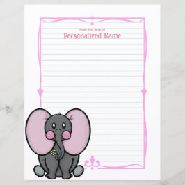 Ellie Phant Pink Lined Paper Sheet